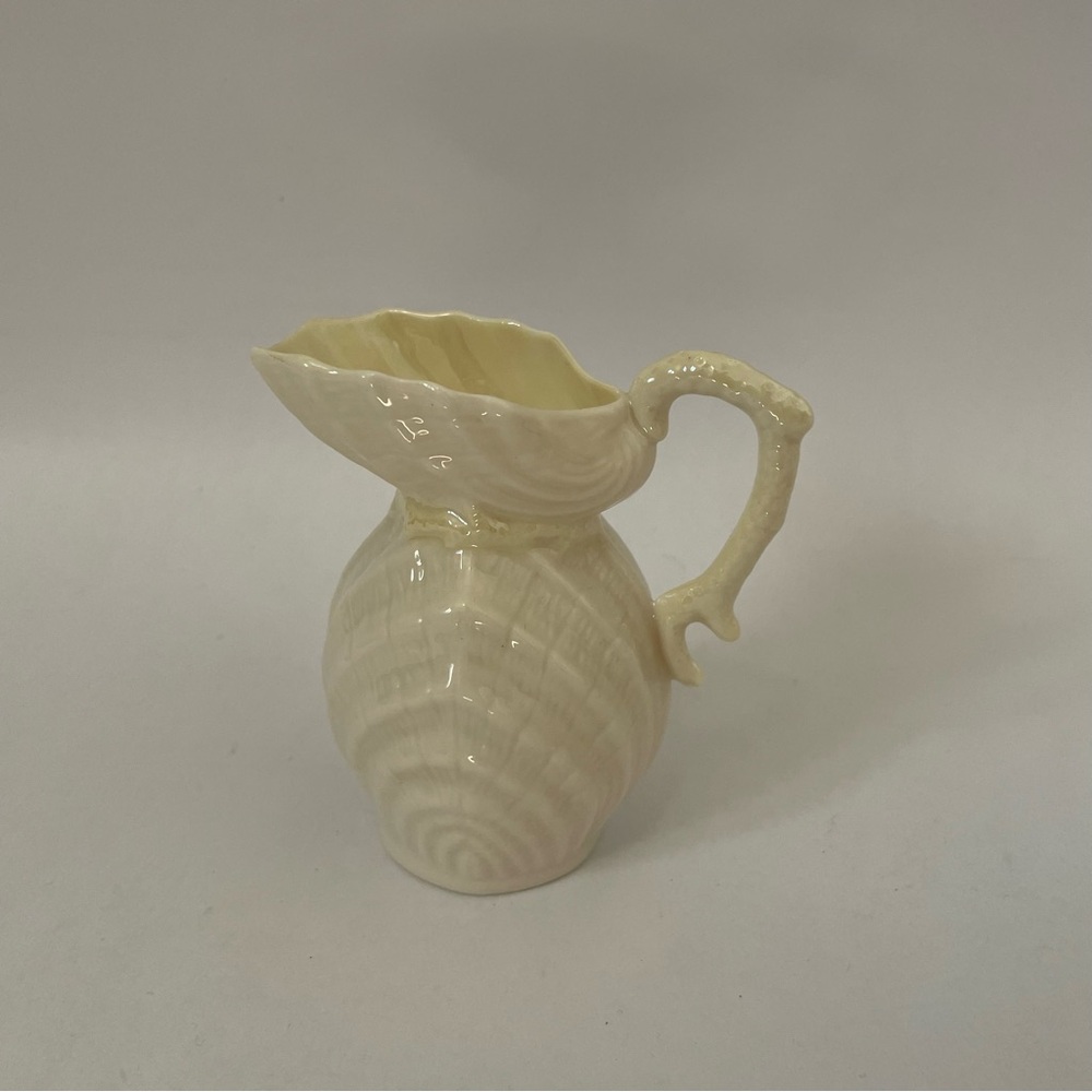 Vintage Belleek Porcelain Neptune Shell Creamer, Pearl White